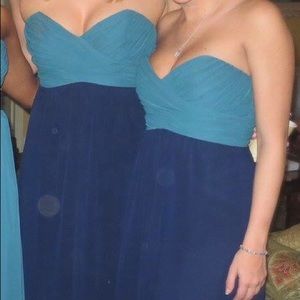 Floor length, two tone, strapless dress.